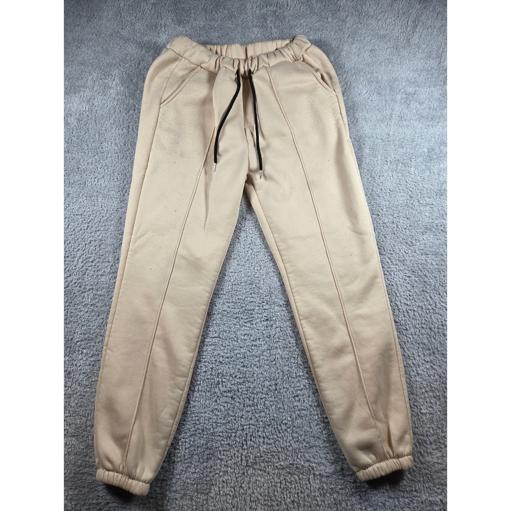 Unbranded Fleece Lined Joggers Large Beige Mens Pintuck Seam Sweatpants